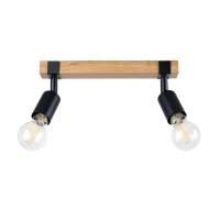 Deckenspot Holz Stahl Schwarz E27 flexibel 38 cm 2-flmg