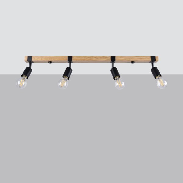 Deckenspot Holz Stahl Schwarz E27 flexibel 89 cm 4-flmg