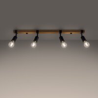 Deckenspot Holz Stahl Schwarz E27 flexibel 89 cm 4-flmg