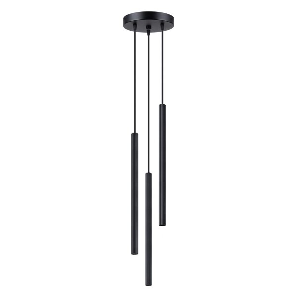 Runde Pendelleuchte Schwarz Stahl G9 L:20 cm 3-flammig