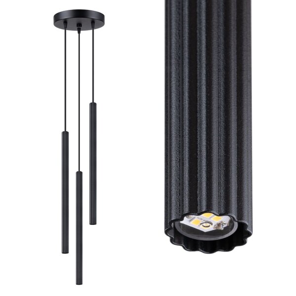 Runde Pendelleuchte Schwarz Stahl G9 L:20 cm 3-flammig
