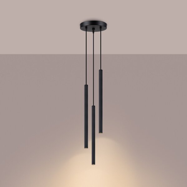 Runde Pendelleuchte Schwarz Stahl G9 L:20 cm 3-flammig