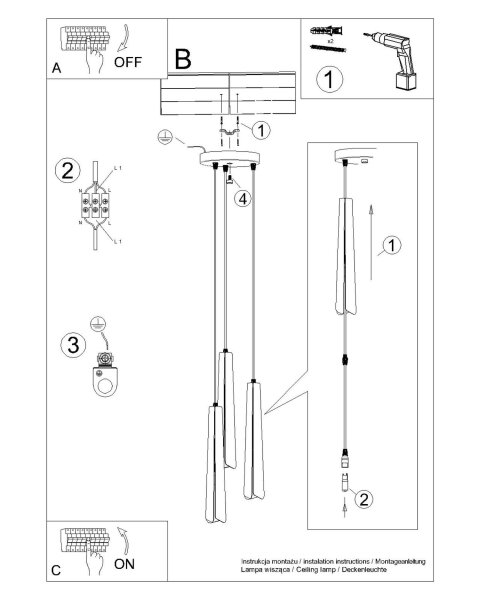 Pendelleuchte 3-flammig Schwarz Stahl G9 L:19,5 cm