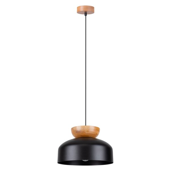 Runde Hängelampe Schwarz Holz Stahl E27 Ø30 cm wohnlich