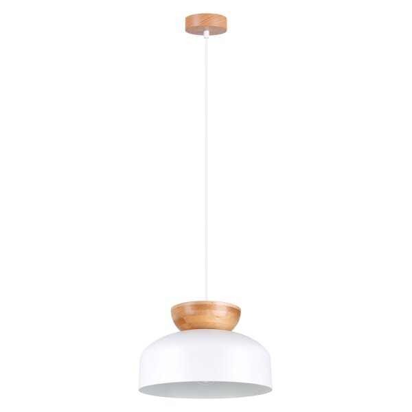 Runde Pendelleuchte Weiß Holz Stahl E27 Ø30 cm wohnlich