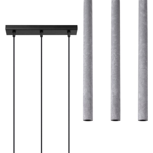 Lange Pendelleuchte Beton Grau G9 30 cm 3-flammig
