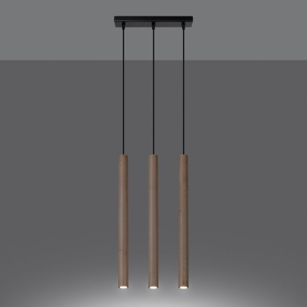 Hängelampe Holz Natur Schwarz G9 lang 30 cm 3-flammig
