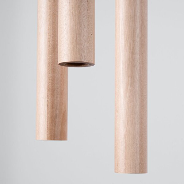 Runde Hängelampe Holz Natur G9 L:19,5 cm 3-flammig