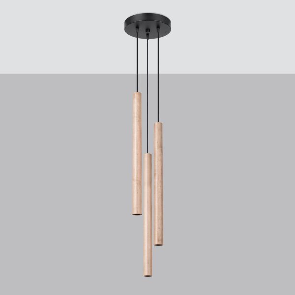Runde Hängelampe Holz Natur G9 L:19,5 cm 3-flammig