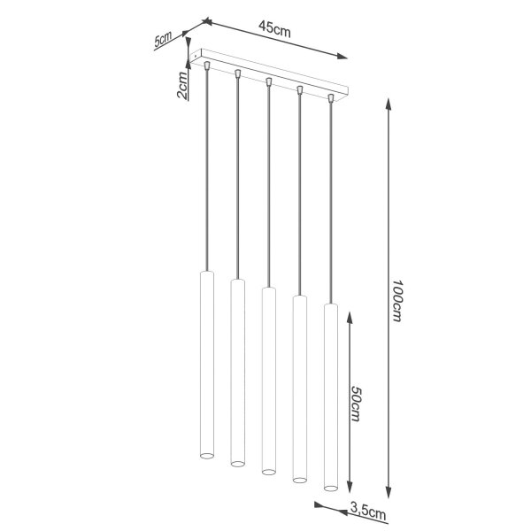 Hängelampe Beton Grau G9 5-flammig 45 cm lang Esstisch