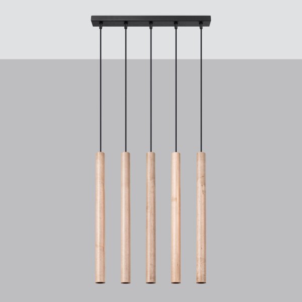 Lange Hängelampe Holz Natur G9 5-flammig 45 cm Esstisch