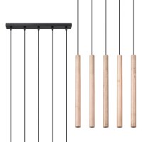 Lange Hängelampe Holz Natur G9 5-flammig 45 cm Esstisch