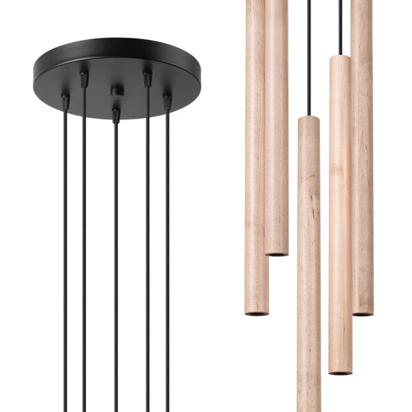Hängelampe Holz Natur G9 L:25 cm 5-flammig akzentuiert