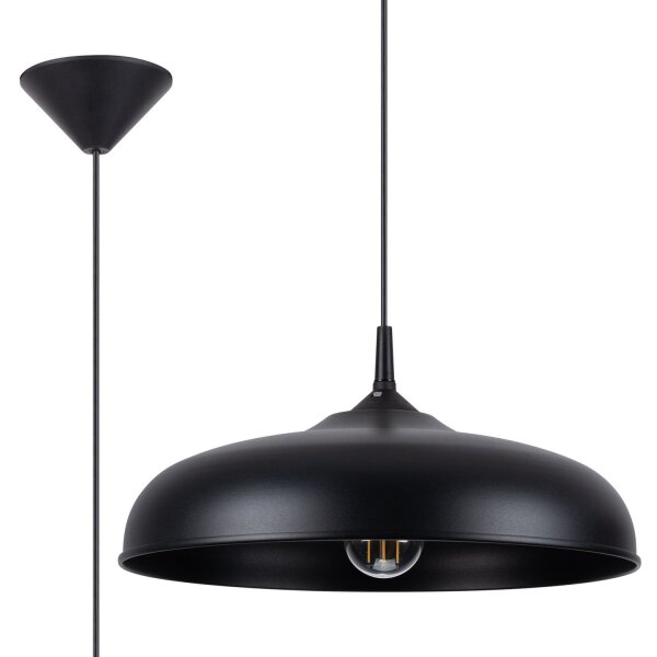 Runde Hängelampe Schwarz Stahl E27 Ø38 cm wohnlich