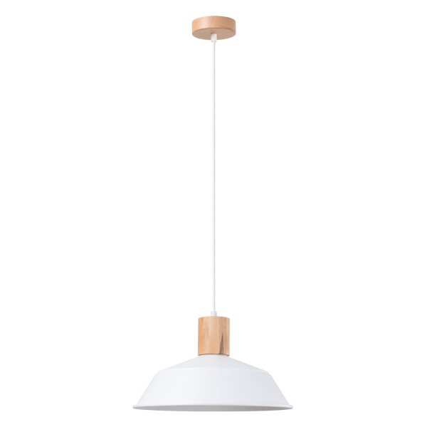 Pendelleuchte Holz Stahl Weiß E27 Ø34 cm Skandinavisch