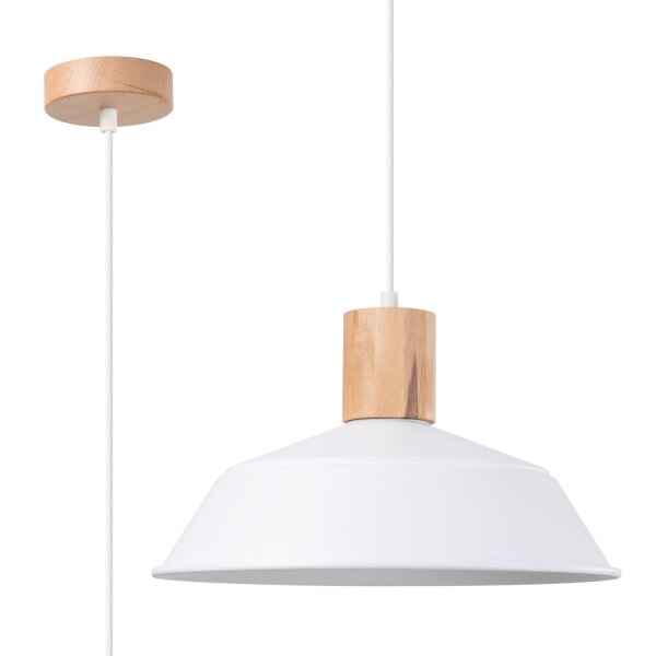 Pendelleuchte Holz Stahl Weiß E27 Ø34 cm Skandinavisch