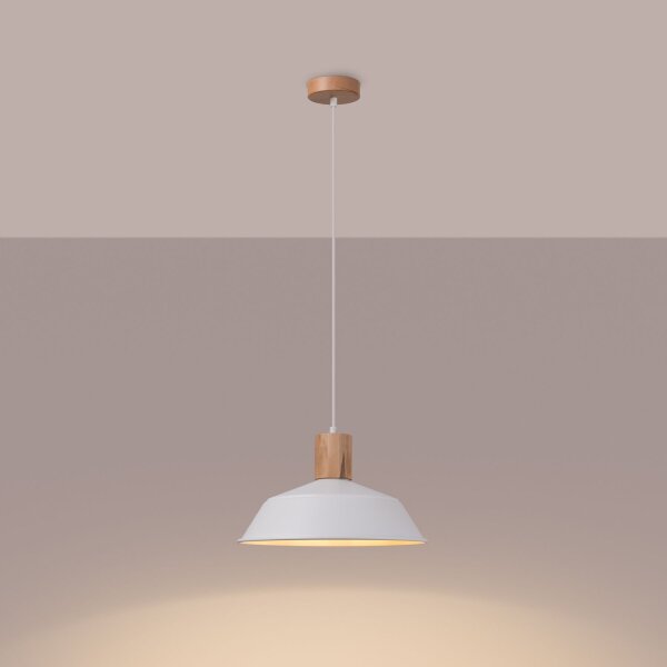 Pendelleuchte Holz Stahl Weiß E27 Ø34 cm Skandinavisch