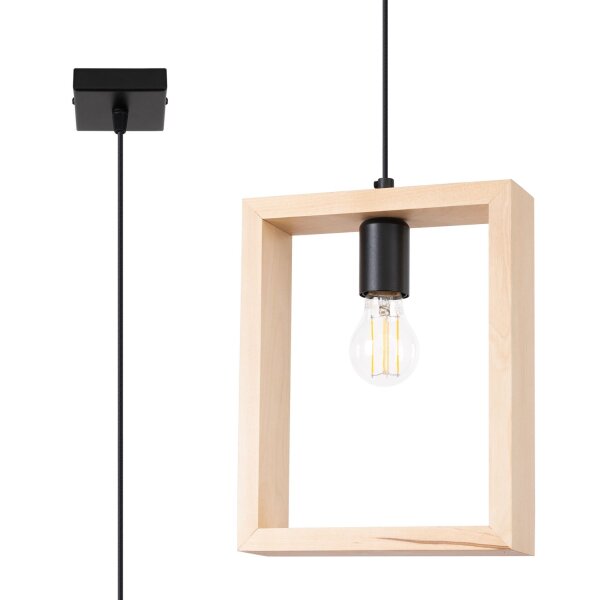 Skandinavische Hängelampe Holz Rahmen Natur E27 L:24 cm
