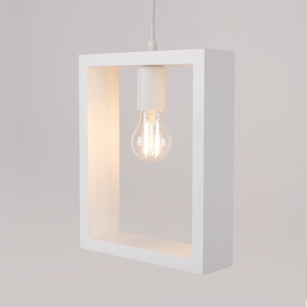 Skandinavische Hängelampe Holz Rahmen Weiß E27 L:24 cm