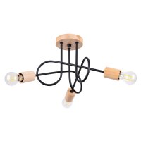 Deckenleuchte Holz Stahl Schwarz E27 L:56 cm 3-flammig