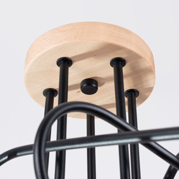 Deckenleuchte Holz Stahl Schwarz E27 L:61 cm 5-flammig