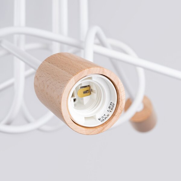 Deckenlampe Holz Stahl Weiß E27 L:61 cm 5-flammig