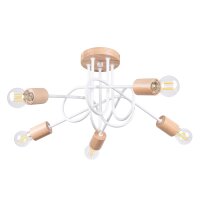 Deckenlampe Holz Stahl Weiß E27 L:61 cm 5-flammig