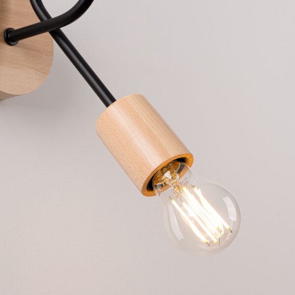 Wandleuchte mit Arm Holz Stahl Schwarz E27 H:24 cm