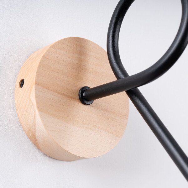 Wandleuchte mit Arm Holz Stahl Schwarz E27 H:24 cm