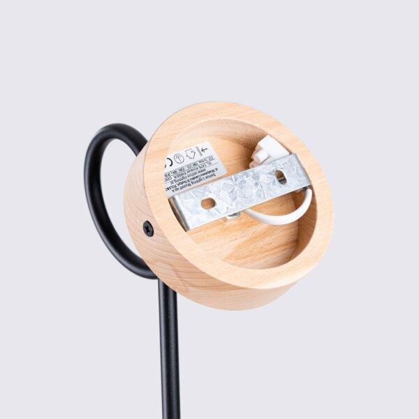 Wandleuchte mit Arm Holz Stahl Schwarz E27 H:24 cm