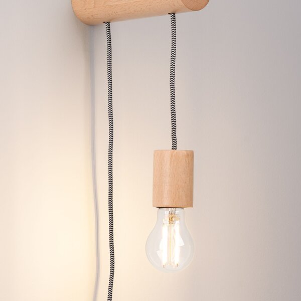 Wandleuchte Holz Natur E27 Schalter Stecker T:19 cm