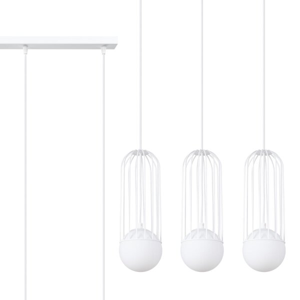 Pendelleuchte Weiß G9 Glas Stahl 54 cm 3-flmg blendarm