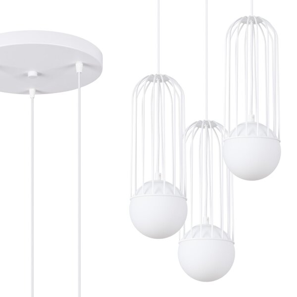 Hängelampe Weiß G9 Glas Stahl 34 cm 3-flammig blendarm