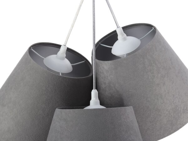 Lampe à suspendre Abat-jour Gris Argent Tissu 3-flmg Rétro