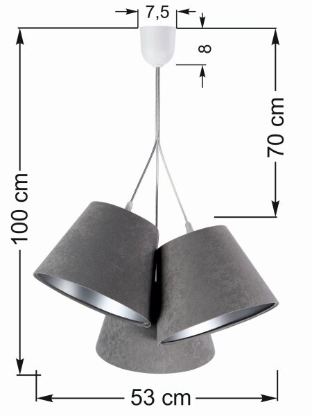Lampe à suspendre Abat-jour Gris Argent Tissu 3-flmg Rétro