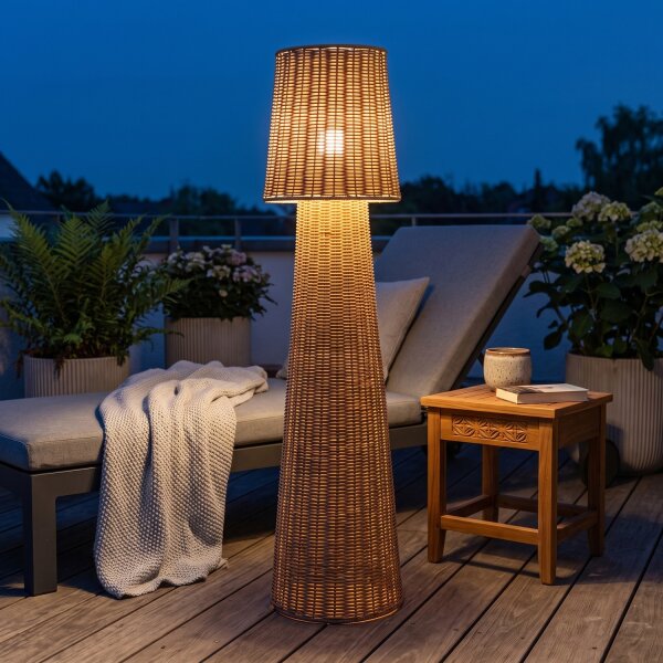 LED Akku Stehlampe dimmbar IP54 3000 K 109 cm Rattan