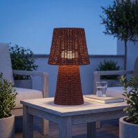 Tischlampe Rattan Natur IP54 E27 H:38 cm wetterfest