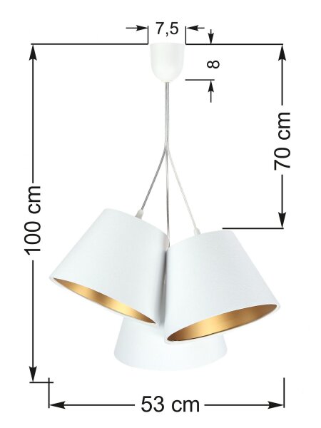 Suspension Blanc Or Tissu 3xE27 Rétro Table à manger