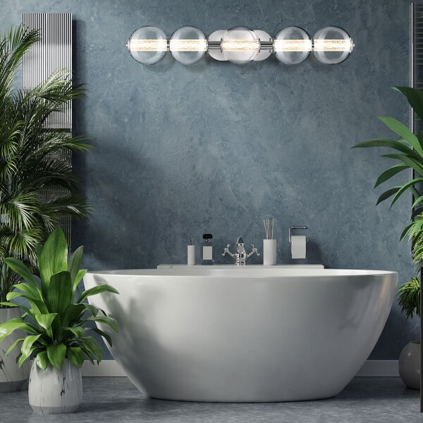LED Wandleuchte Chrom B: 96,7 cm IP44 Kugelschirm Metall Glas