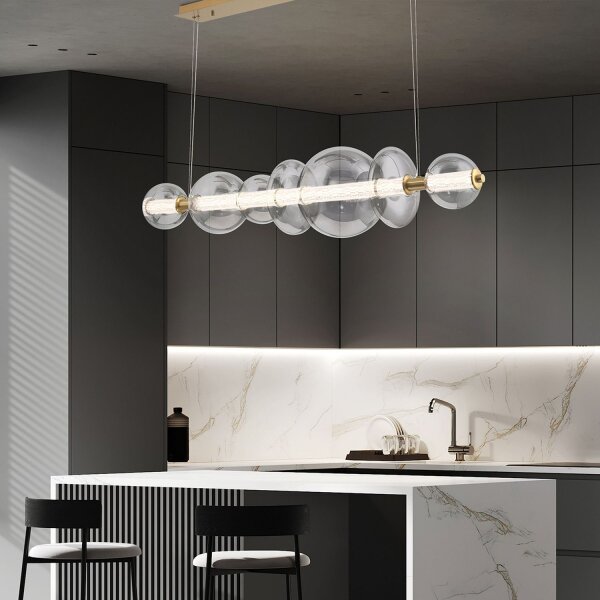 Hängelampe LED B: 142,1 cm groß Metall Glas in Gold