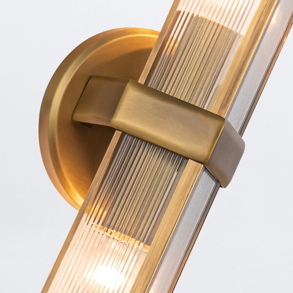 Wandlampe Glas Metall 38,4 cm hoch in Messing Antik 2x E27