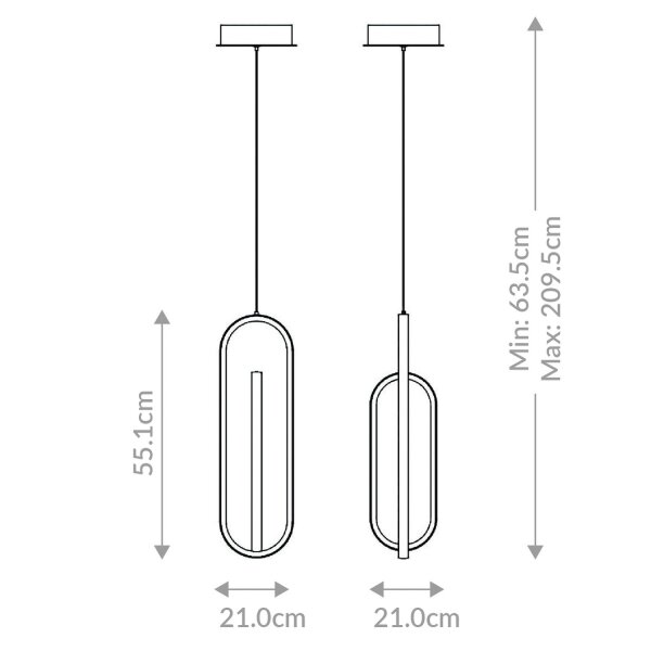LED Hängelampe Schwarz B: 21 cm H: max. 209,5 cm Metall