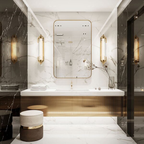LED Spiegelleuchte Bad 70 cm lang IP44 in Gold 3000 K