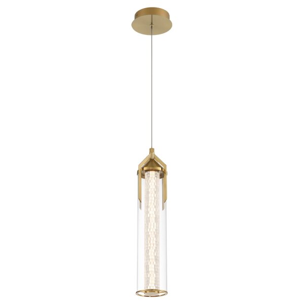 LED Hängeleuchte Metall Glas B: 15 cm schmal in Gold