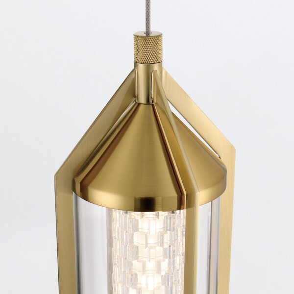 LED Hängeleuchte Metall Glas B: 15 cm schmal in Gold