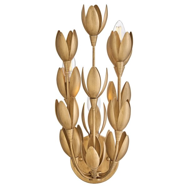 Wandlampe Metall H: 43,8 cm in Gold brüniert E14 Floral