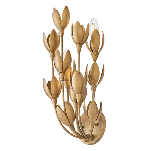 Wandlampe Metall H: 43,8 cm in Gold brüniert E14 Floral