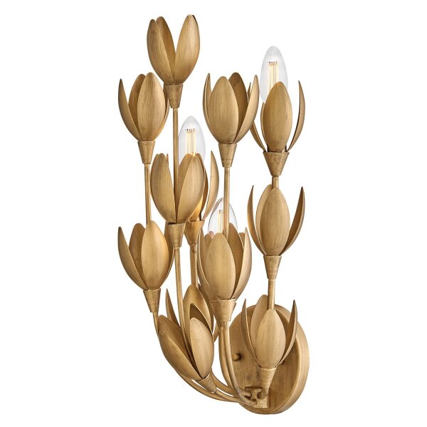 Wandlampe Metall H: 43,8 cm in Gold brüniert E14 Floral