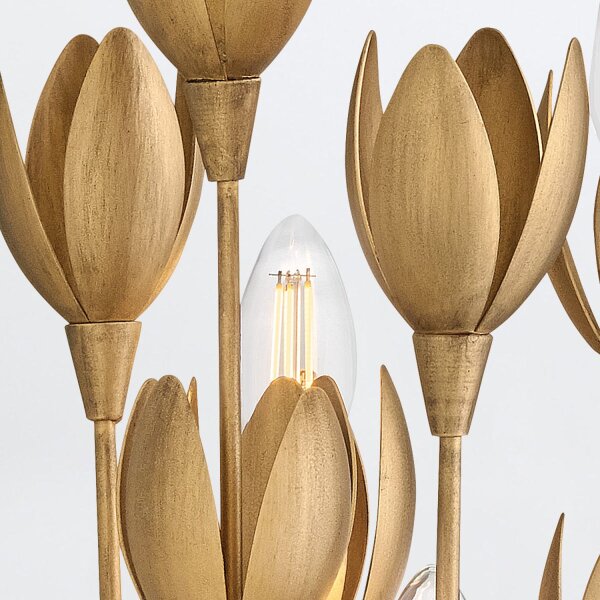 Wandlampe Metall H: 43,8 cm in Gold brüniert E14 Floral