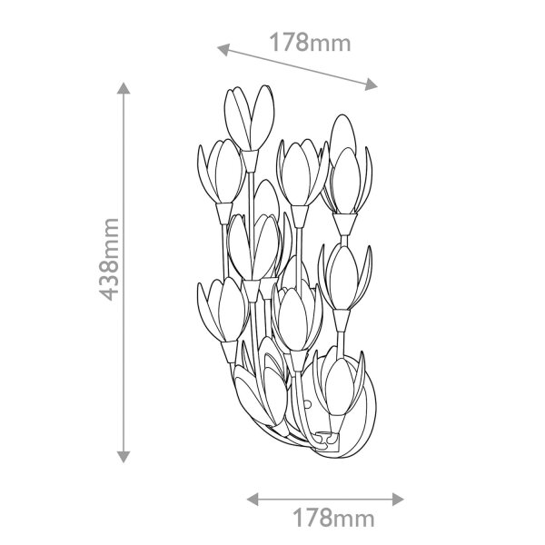 Wandlampe Metall H: 43,8 cm in Gold brüniert E14 Floral
